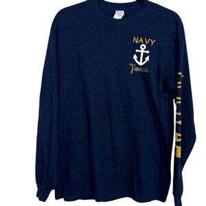 Navy Fiancée Long-Sleeve Shirt By Gildan Ultra Cotton Navy Blue Gold Glitter Anc